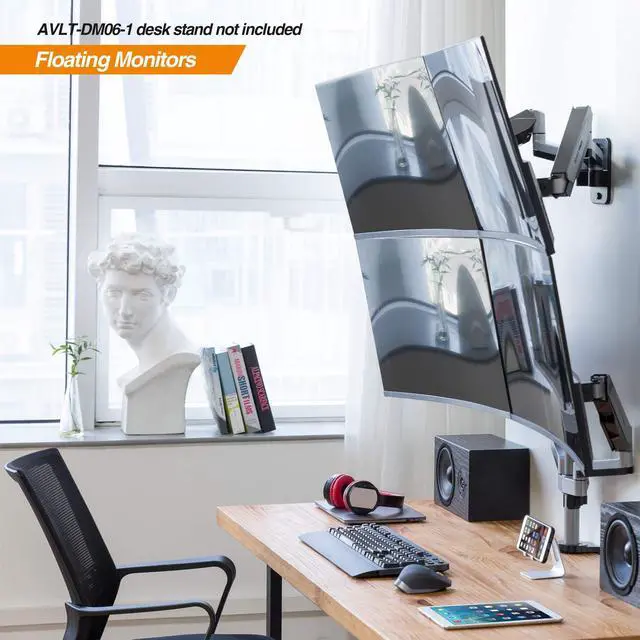 Alt view image 5 of 5 - AVLT Dual Extended 13"-32" Monitor Wall Mount fits Two Flat/Curved Computer Monitor Full Motion Height Swivel Tilt Rotation Adjustable Monitor Arm - VESA/Cable Management