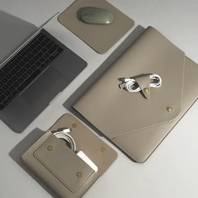 Alt view image 3 of 5 - Benfan Laptop Sleeve Compatible with 2024 13inch MacBook Air M3,13 MacBook Pro M2, Surface Pro 3 4 5 6 7, Dell XPS 13 with Small Pouch, Mouse Pad and Cord Holder Color Khaki