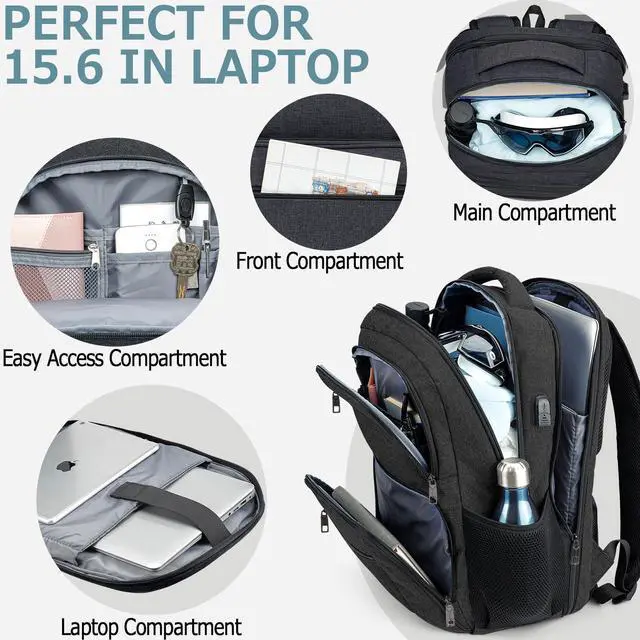 Alt view image 3 of 5 - BIKROD Backpack for Men and Women, School Backpacks for Teen Boys Water Resistant TSA Travel Backpack with USB Charging Port, Business Anti Theft Sturdy Computer Bag Gifts Fits 15.6 Inch Laptop,Black