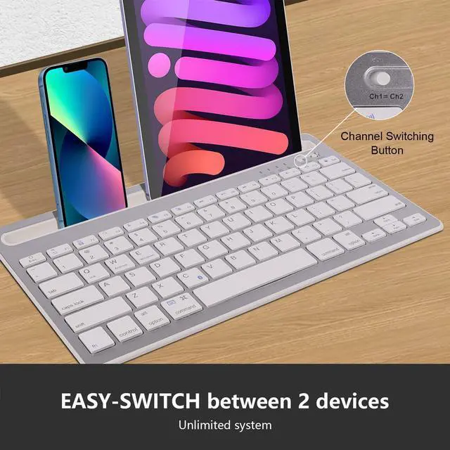 Alt view image 2 of 5 - CHUYI Wireless Bluetooth Keyboard with Stand Slot Quiet Slim Multi Device Keyboard for iPad Phone Tablet Computer PC Portable 78Keys Rechargeable Wireless Keyboards for Windows Android iOS (Silver)