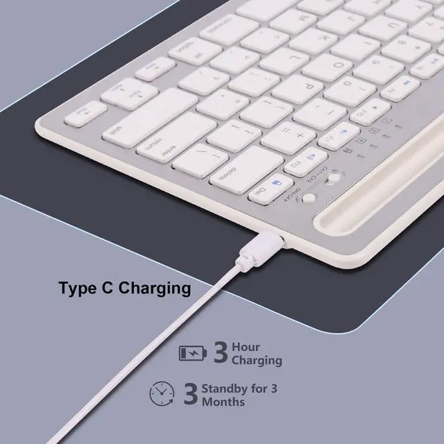 Alt view image 3 of 5 - CHUYI Wireless Bluetooth Keyboard with Stand Slot Quiet Slim Multi Device Keyboard for iPad Phone Tablet Computer PC Portable 78Keys Rechargeable Wireless Keyboards for Windows Android iOS (Silver)