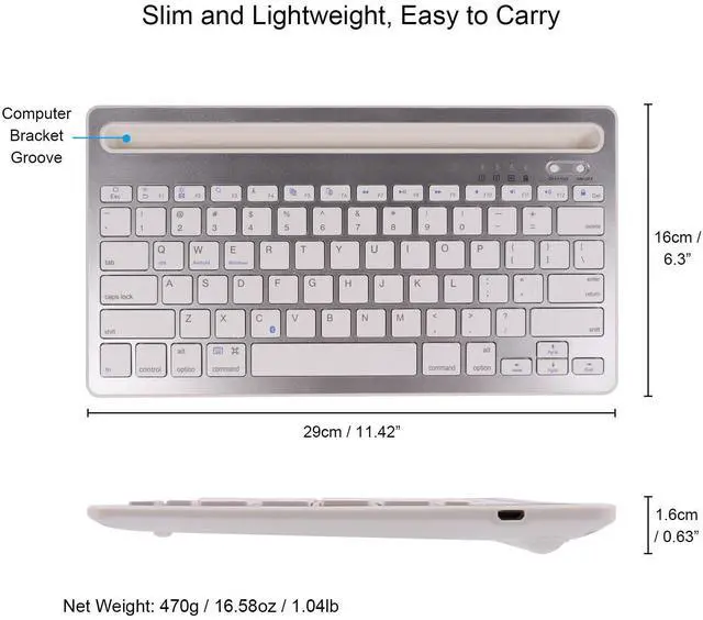 Alt view image 5 of 5 - CHUYI Wireless Bluetooth Keyboard with Stand Slot Quiet Slim Multi Device Keyboard for iPad Phone Tablet Computer PC Portable 78Keys Rechargeable Wireless Keyboards for Windows Android iOS (Silver)