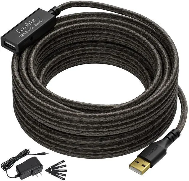 Main image of Active USB Extension Cable 50 Feet, USB 2.0 A Male to Female Cord (from 2ft to 150ft for Selection), with an Extension Chipset Signal Booster, 22AWG Tinned Pure Copper, (AC Power Supply Included)