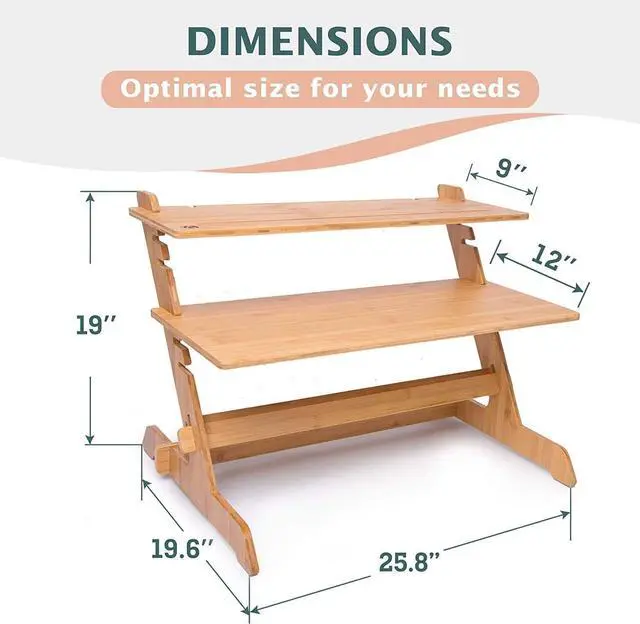 Alt view image 2 of 5 - Adjustable Standing Desk Riser 100% Natural Bamboo Desk Converter Monitor Stand - No Screws, Sets up in Under 1 Minutes - for Home or Office Use (19" High 26" Wide