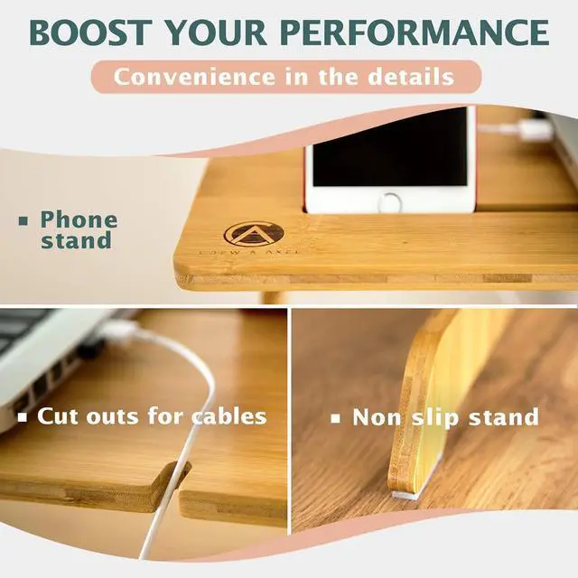 Alt view image 3 of 5 - Adjustable Standing Desk Riser 100% Natural Bamboo Desk Converter Monitor Stand - No Screws, Sets up in Under 1 Minutes - for Home or Office Use (19" High 26" Wide