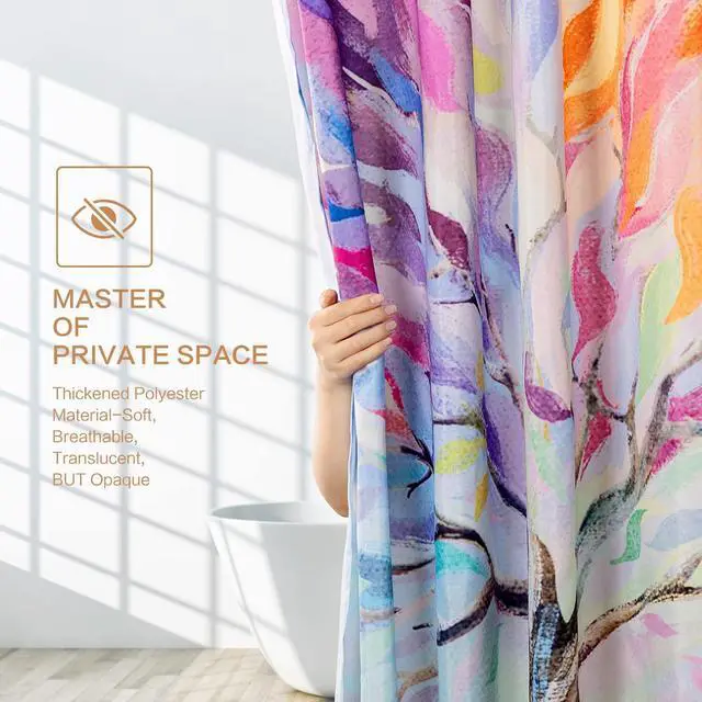 Alt view image 3 of 5 - Shower Curtain for Bathroom + iPad 9th/8th/7th Generation Case 10.2 Inch with Oil Painting Tree Pattern Set