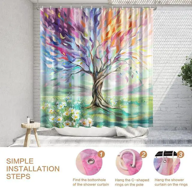 Alt view image 4 of 5 - Shower Curtain for Bathroom + iPad 9th/8th/7th Generation Case 10.2 Inch with Oil Painting Tree Pattern Set
