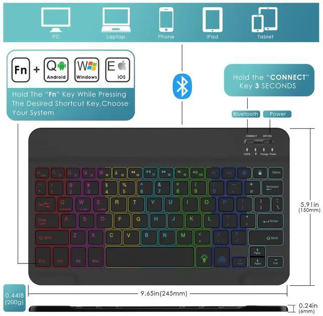 Alt view image 3 of 5 - DETUOSI for iPad Air 2 Keyboard Case, for iPad 9.7" 2017/2018 Keyboard Case with Apple Pencil Holder, Detachable Wireless 7-Colors Backlit Keyboard + PU Leather Cover for iPad Pro 9.7", for iPad Air 1