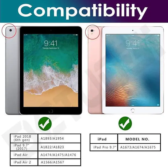 Alt view image 2 of 5 - DETUOSI for iPad Air 2 Keyboard Case, for iPad 9.7" 2017/2018 Keyboard Case with Apple Pencil Holder, Detachable Wireless 7-Colors Backlit Keyboard + PU Leather Cover for iPad Pro 9.7", for iPad Air 1