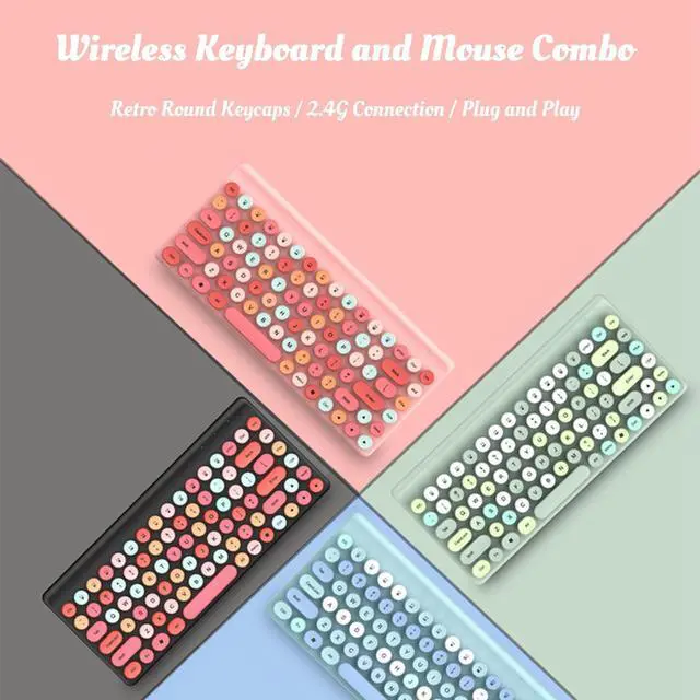 Alt view image 2 of 5 - Keyboard Combos, Mix Colored Retro Typewriter Flexible Keyboard 86 Keys, 2.4G USB 1200DPI, Round Keycap Computer Keyboard ()