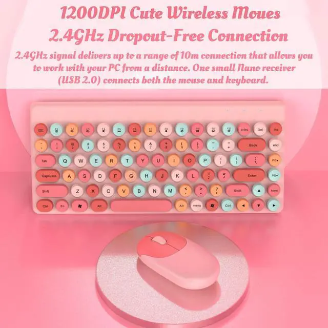 Alt view image 5 of 5 - Keyboard Combos, Mix Colored Retro Typewriter Flexible Keyboard 86 Keys, 2.4G USB 1200DPI, Round Keycap Computer Keyboard ()