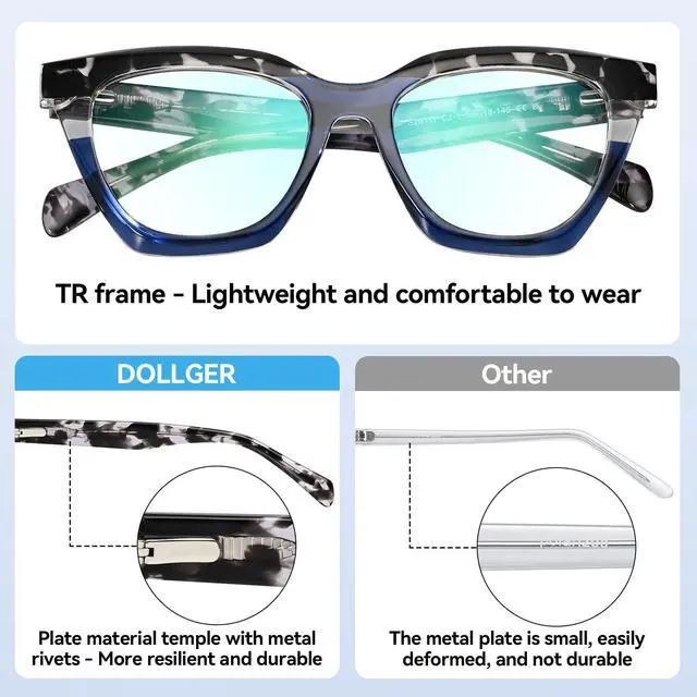Alt view image 5 of 5 - Dollger Blue Light Blocking Glasses Women Men Computer Eyeglasses Fashion TR90 Acetate Blue Light Glasses