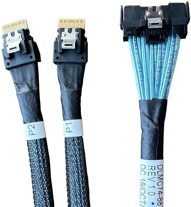Main image of DiliVing  x8 to 2*x4, --74Pin to 2*- 38Pin,PCIe Gen5 Mini Cooledge IODouble Straight Cable 80CM(CBL-MCIO-1255S4Y)