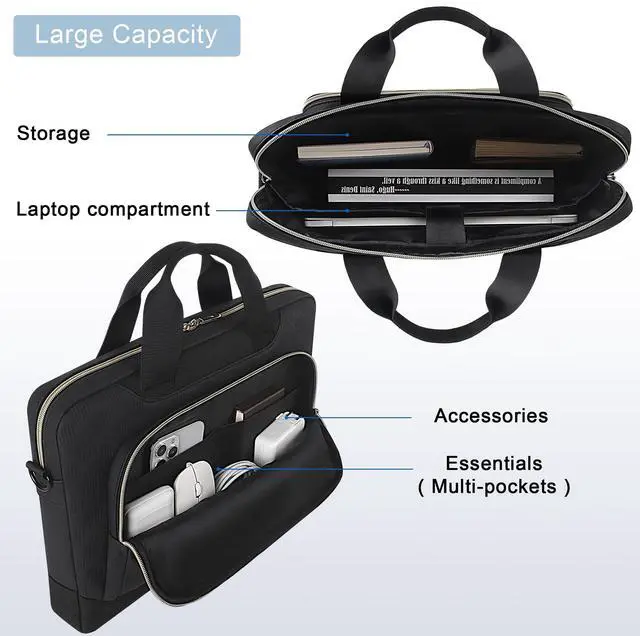 Alt view image 4 of 5 - DOMISO 17-17.3 inch Laptop Sleeve Business Briefcase 17 inch Laptop Bag Waterproof Laptop Case for Men Women Business Office Work Computer Case 17 inch Messenger Shoulder Bag,Black