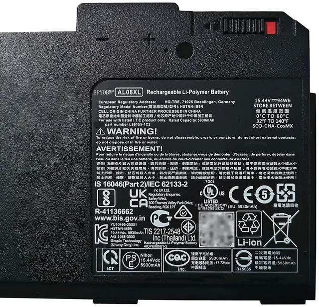 Alt view image 2 of 3 - EPYOBW AL08XL Laptop Battery 94Wh 5930mAh 15.44V Compatible with HP ZBook Fury 15 G7 G8 / ZBook Fury 17 G7 G8 Series AL08094XL L86212-001 HSTNN-OB1S HSTNN-IB9N L86155-AC1 L86155-1C1