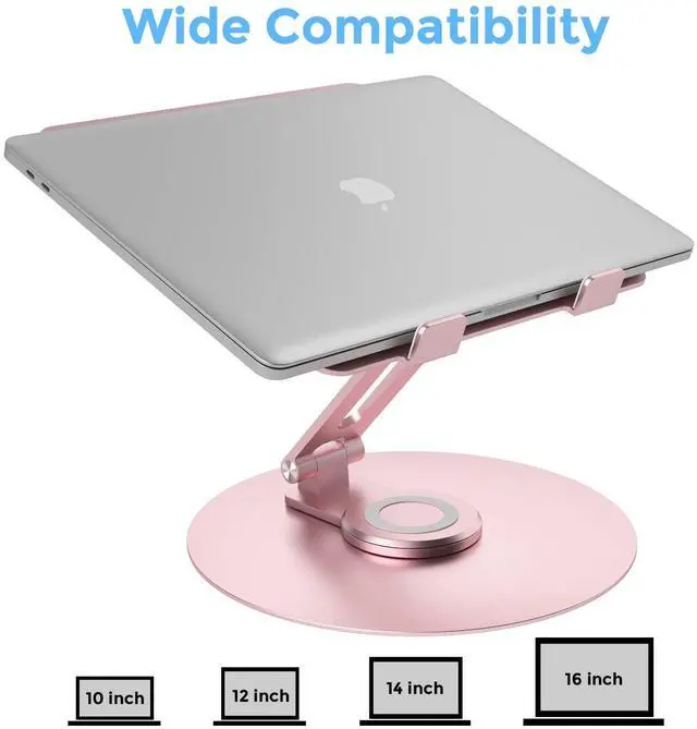 Alt view image 3 of 5 - Swivel Laptop Stand for Desk, Adjustable Height Aluminum Computer Stand with 360 Rotating Base, Foldable Ergonomic Riser, Portable Laptop Holder Compatible with MacBook, All Laptops 10-17'', Pink