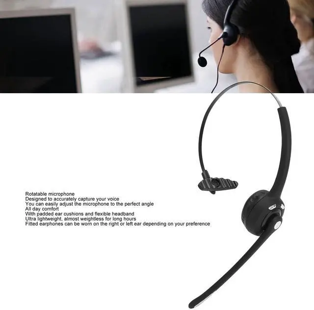 Alt view image 2 of 5 - Bluetooth cordless Headset, Mono Telephone Headset with Flexible Rotatable Microphone, 11h Talk Time, All Day Comfort Design, Call Center Headset for Calls Music