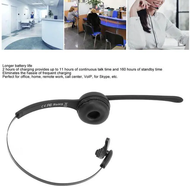 Alt view image 3 of 5 - Bluetooth cordless Headset, Mono Telephone Headset with Flexible Rotatable Microphone, 11h Talk Time, All Day Comfort Design, Call Center Headset for Calls Music