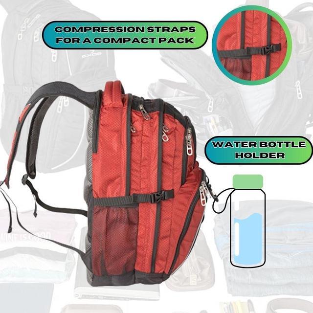 Alt view image 2 of 5 - Exos Commuter Backpack - 29L Padded Laptop Bookbag for Work, Business and School - Travel Backpack Bag with Laptop Compartment for Men and Women - Fits Up To 17" Computers (Red/Black)