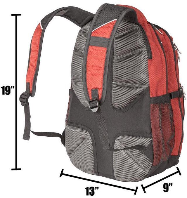 Alt view image 4 of 5 - Exos Commuter Backpack - 29L Padded Laptop Bookbag for Work, Business and School - Travel Backpack Bag with Laptop Compartment for Men and Women - Fits Up To 17" Computers (Red/Black)