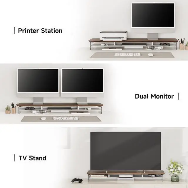 Alt view image 5 of 5 - Fenge Acrylic Monitor Stand Riser, 42.5 Inch Clear Dual Monitor Stand with Metal Storage, 2 Tier Computer Riser for Desk, Laptop, Printer, TV