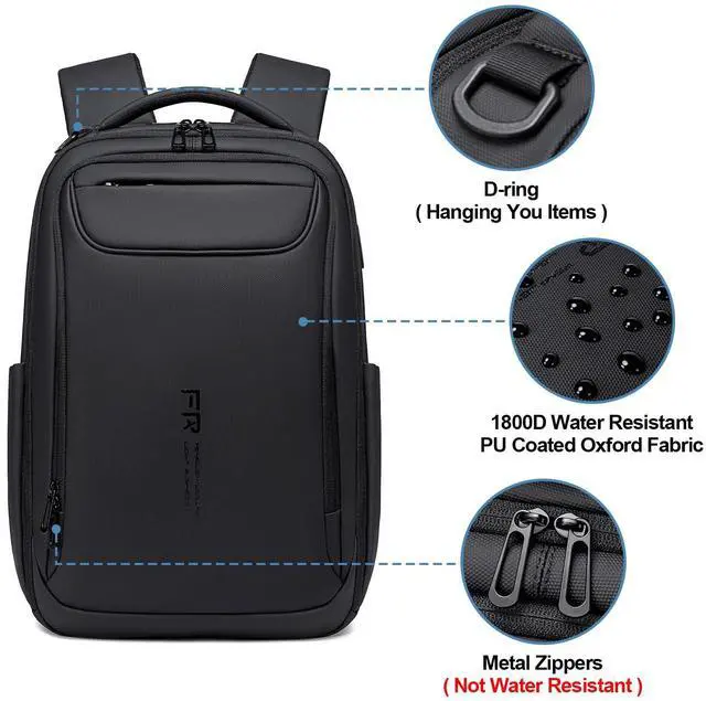 Alt view image 4 of 5 - FENRUIEN Business Backpack for Men,Water Resistant Tech Backpack with Charger,Black Laptop Backpack 15.6 Inch