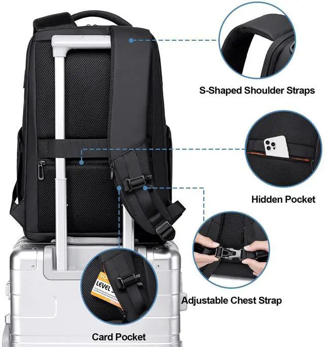 Alt view image 5 of 5 - FENRUIEN Business Backpack for Men,Water Resistant Tech Backpack with Charger,Black Laptop Backpack 15.6 Inch