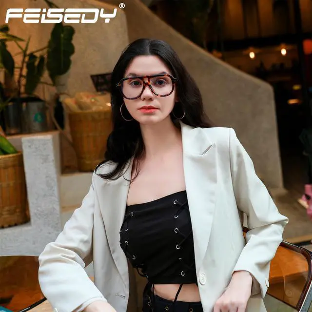 Alt view image 3 of 5 - FEISEDY Aviator Frame Glasses for Women Men Blue Light Blocking Glasses Anti Glare Computer Eyeglasses B0039+B0209