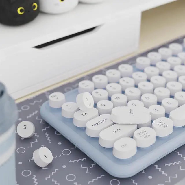 Alt view image 3 of 5 - FCPLU x UBOTIE Colorful Wireless Keyboard and Mouse Combo, Full-Sized Office Keyboard with Typewriter Flexible Keys, 2.4GHz Dropout-Free Connection, Optical Mouse for PC Laptop(Blue White)