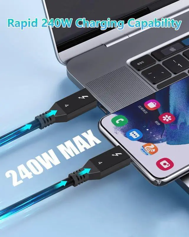 Alt view image 2 of 5 - Foboiu Thunderbolt 4 Cable 6ft (1.8 Meter) 1 Pack USB C Display Cable 40 Gbps Data Transfer 240W Charging 8K Display Compatible with MacBooks,Hub and Docking, and Thunderbolt 3/4 USB4