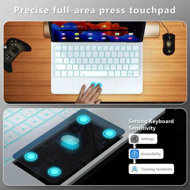 Alt view image 4 of 5 - Foeytaody Keyboard Case for Samsung Galaxy Tab S9 FE 10.9'' Floating Cantilever Stand with Multi-Touch Trackpad S Pen Holder LCD Display Backlit Magnetic Keyboard for Galaxy Tab S9/S8/S7 11 Inch