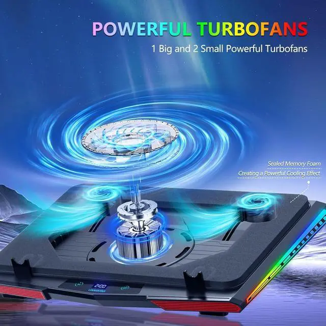 Alt view image 2 of 5 - Cooling Pad for Dell Alienware m16 m17 m15 x17 x16 x15 x14 Area-51m 17 16 15 14 inch Gaming Laptop,It is a Heat Dissipation Monster with Powerful Turbo Fan Can Fast Cooling,RGB Light Mode