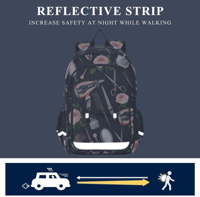 Alt view image 5 of 5 - Glaphy Hairdresser Tools Equipment Pattern Backpack School Bag Lightweight Laptop Backpack Students Travel Daypack with Reflective Stripes