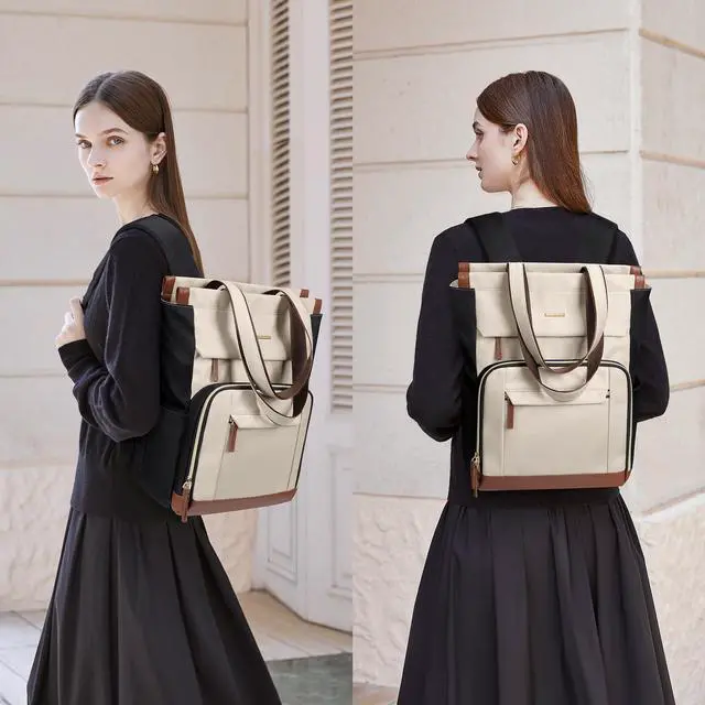 Alt view image 5 of 5 - GOLF QUALITY Convertible Daypack Laptop Backpack for Women Men Carry on Tote Backpack Bookbag for College Work Nurse Travel,16Inch,Apricot Brown