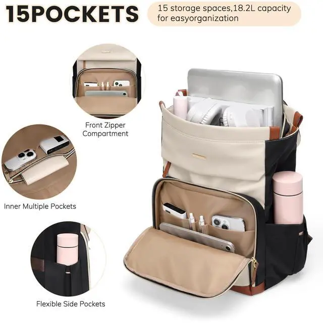 Alt view image 3 of 5 - GOLF QUALITY Convertible Daypack Laptop Backpack for Women Men Carry on Tote Backpack Bookbag for College Work Nurse Travel,16Inch,Apricot Brown