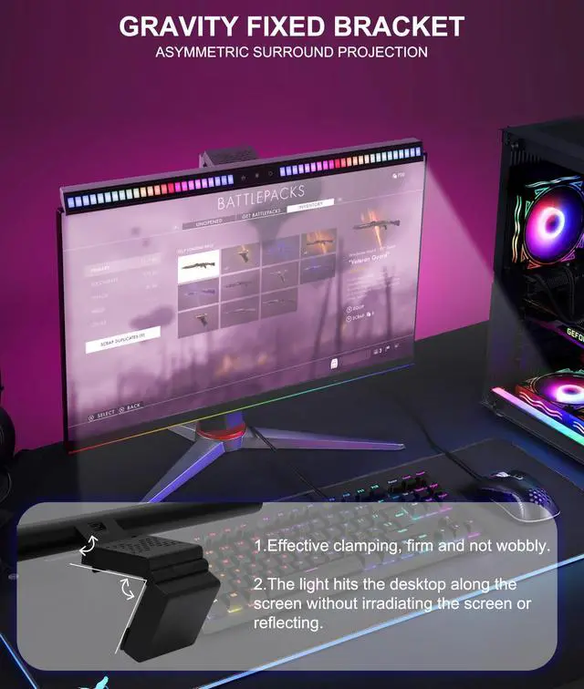 Alt view image 5 of 5 - Gugxiom Sound Pickup Monitor Light Bar, Voice-Activated Music Rhythm Gaming Led Lights, Eye-Care Computer Light Bar, Creative Colorful LED Ambient RGB Monitor Light, USB Powered, for Home/Gaming