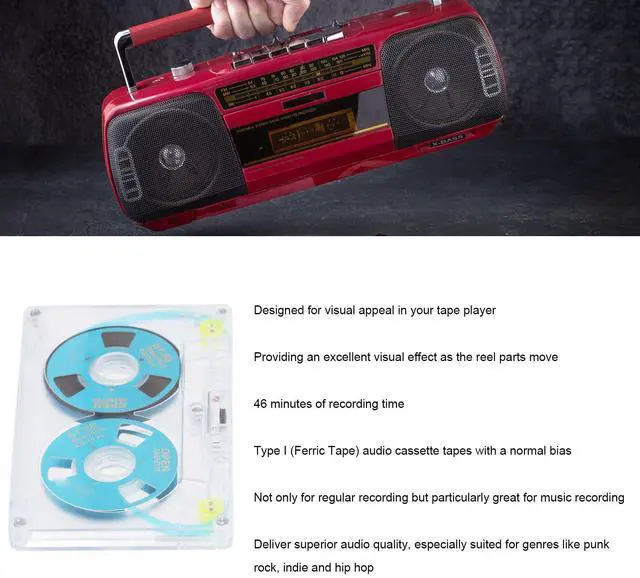 Alt view image 3 of 5 - Blank Cassette Tapes Audio Cassettes, Clear Audio Cassette Tapes for Recording, Low Noise High Output 46 Minute(Blue)