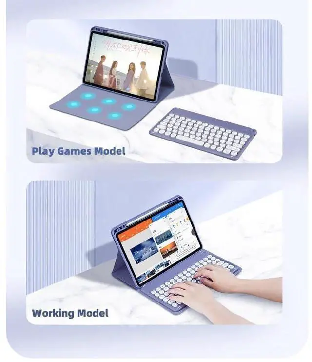 Alt view image 4 of 5 - AnMengXinLing Keyboard Case for iPad 11 inch 2025(A16)/iPad 10th Generation 2022 with Pencil Holder, Cute Candy Color Round Key Detachable Keyboard for Women Girly, Blue