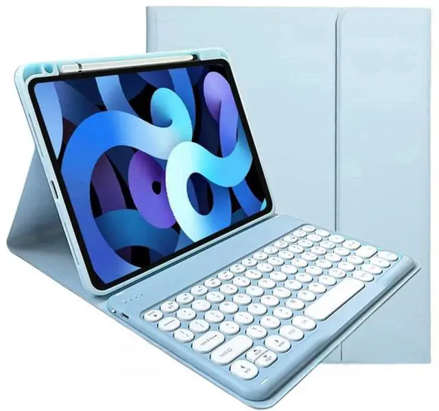Main image of AnMengXinLing Keyboard Case for iPad 11 inch 2025(A16)/iPad 10th Generation 2022 with Pencil Holder, Cute Candy Color Round Key Detachable Keyboard for Women Girly, Blue