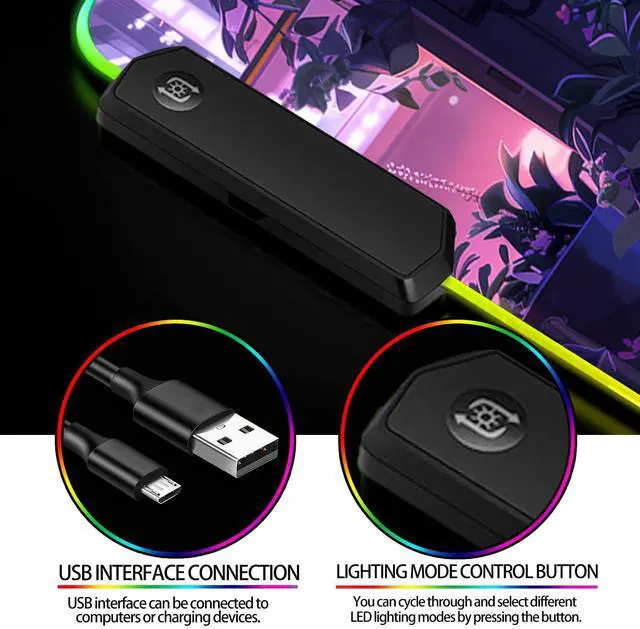 Alt view image 4 of 5 - JIANG100 RGB Japanese Anime Cute Cat and Plant Gaming Desk Mat, Computer Keyboard Large Extended Kawaii Animal LED Mouse Pad for Office and Home, 31.5×11.8 Inches, XL, Purple