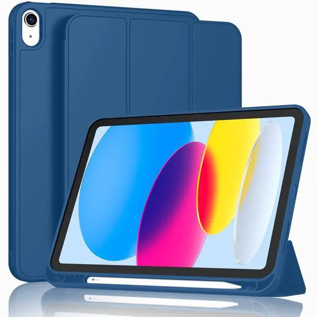 Alt view image 2 of 5 - iMieet New iPad 10th Generation Case 2022 10.9 Inch with Pencil Holder, Trifold Stand Smart Case with Soft TPU Back,Auto Wake/Sleep(Navy Blue)