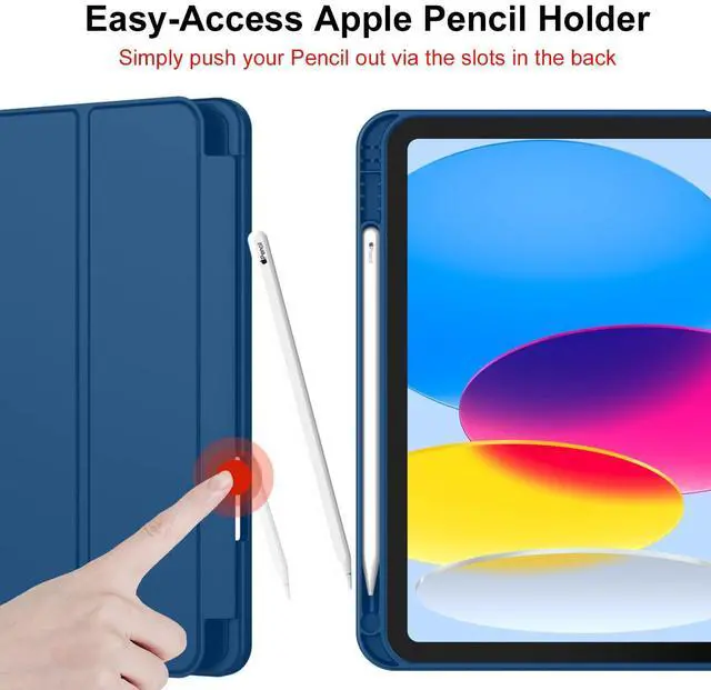 Alt view image 3 of 5 - iMieet New iPad 10th Generation Case 2022 10.9 Inch with Pencil Holder, Trifold Stand Smart Case with Soft TPU Back,Auto Wake/Sleep(Navy Blue)
