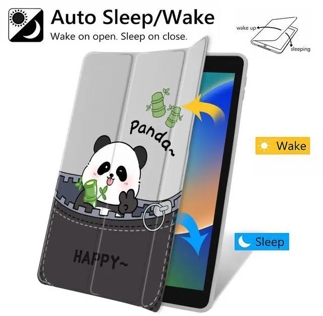 Alt view image 3 of 5 - JOYLAND Cute Happy Panda Pattern Case for iPad mini 7th(A17 Pro) 2024 / Mini 6th Generation 8.3" 2021,Clear Transparent Acrylic Hard Back Grey White Case with Pencil Holder Trifold Stand Tablet Cover