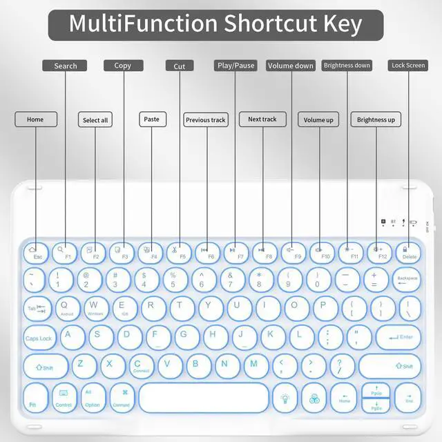 Alt view image 4 of 5 - JKSML 10.9" Case for iPad 10th Gen 2022 with 7 Colors Backlit Keyboard & Pencil Holder, Detachable Bluetooth Round Key Keyboard (Quick Connection), Adjustable Brightness, Soft Silicone, Light Gray