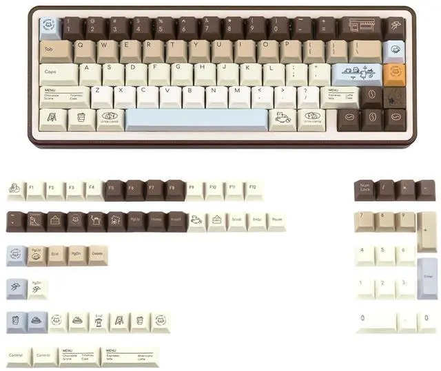 Alt view image 2 of 5 - JOLINTAL 130 Keys Otter Coffee Theme Keycaps, Customized PBT Keycaps 1.7MM Thickness, Dye Sublimation Cherry Profile Keycap Set Fit for 61/64/87/104/108 Cherry Gateron MX Switches Mechanical Keyboard