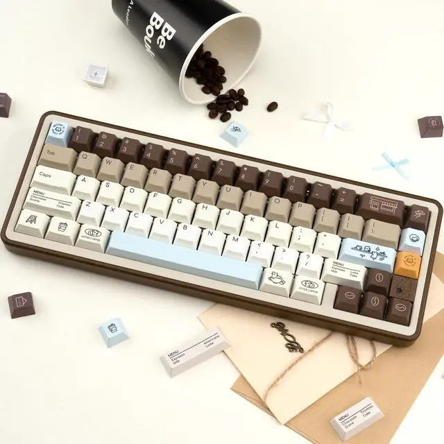 Alt view image 5 of 5 - JOLINTAL 130 Keys Otter Coffee Theme Keycaps, Customized PBT Keycaps 1.7MM Thickness, Dye Sublimation Cherry Profile Keycap Set Fit for 61/64/87/104/108 Cherry Gateron MX Switches Mechanical Keyboard