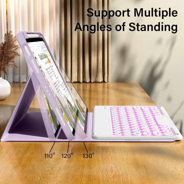 Alt view image 4 of 5 - kenke for iPad 10th Generation Case with Keyboard 10.9 inch 2022, Detachable Wireless Bluetooth iPad Keyboard Case with Built-in Right Side Pencil Holder, Backlit White Circular Keycaps (Purple)