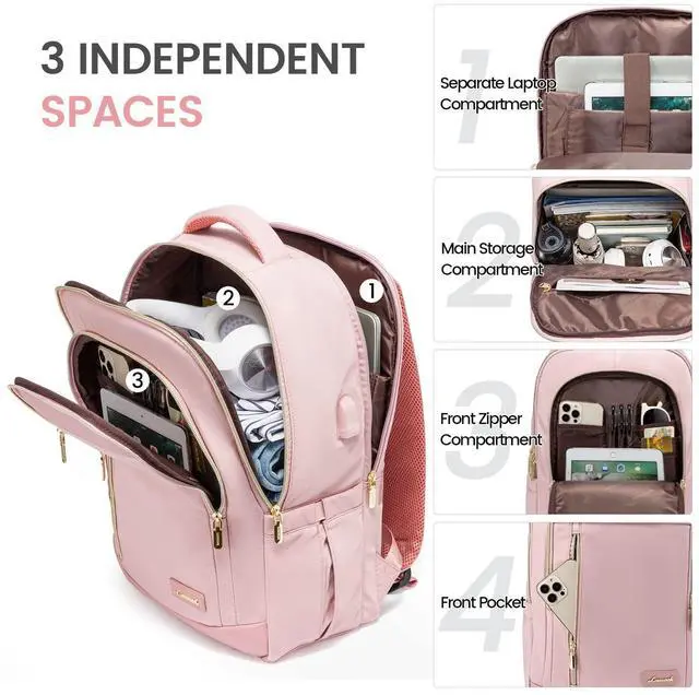 Alt view image 2 of 5 - LOVEVOOK Laptop Backpack for Women, Business Travel Backpacks Purse, Daily Computer Bag for Work, Stylish Teacher Office Daypack, 15.6 inch, Pink