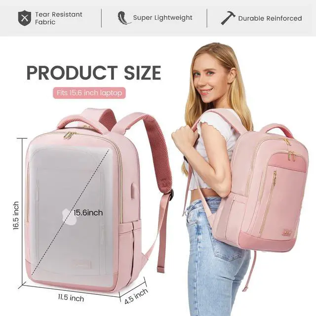 Alt view image 5 of 5 - LOVEVOOK Laptop Backpack for Women, Business Travel Backpacks Purse, Daily Computer Bag for Work, Stylish Teacher Office Daypack, 15.6 inch, Pink