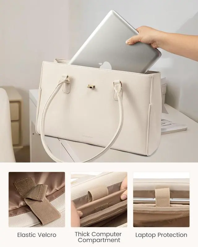 Alt view image 3 of 5 - LOVEVOOK Laptop Bag for Women Work Tote 15.6 Inch Briefcase Messenger Bag Waterproof Business Office Professional Large Capacity Handbag Shoulder Bag,Beige